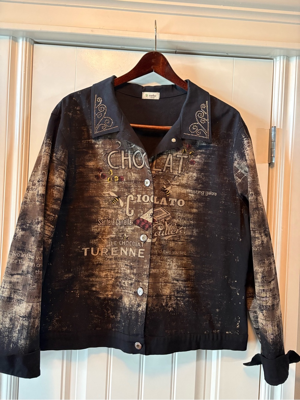 Cactus Black Graphic Button-Up Jean Jacket